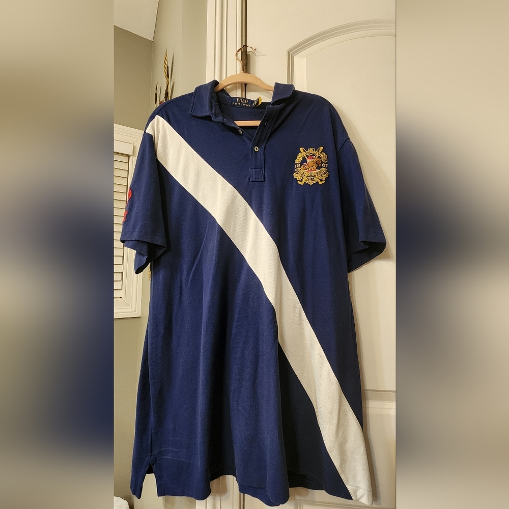 Navy Blue Polo Shirt with White Stripe